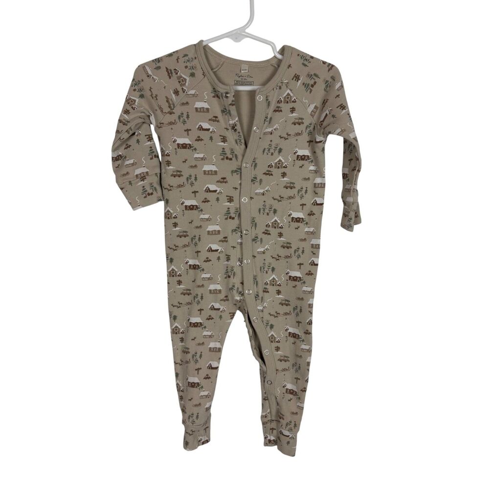 Rylee + Cru Tan Snow Holiday Sleeper Footless Long Sleeve Unisex 12-18 Months